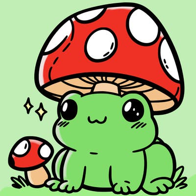 a cute frog with a mushroom hat