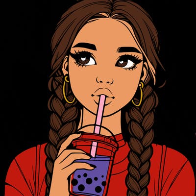 realistic girl with braided hair drinking boba