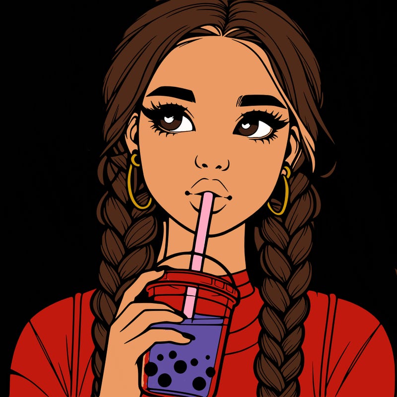 realistic girl with braided hair drinking boba