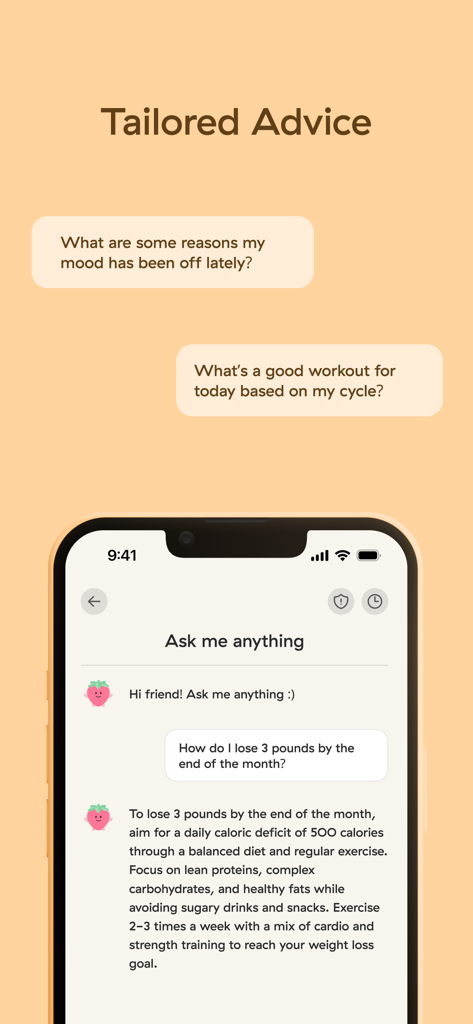 Berry - Wellness - Chat interface in the Berry Wellness app providing personalized health and cycle syncing advice