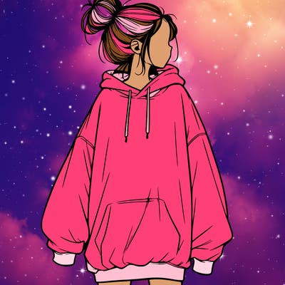 realistic girl with a oversized sweatshirt on and a bun