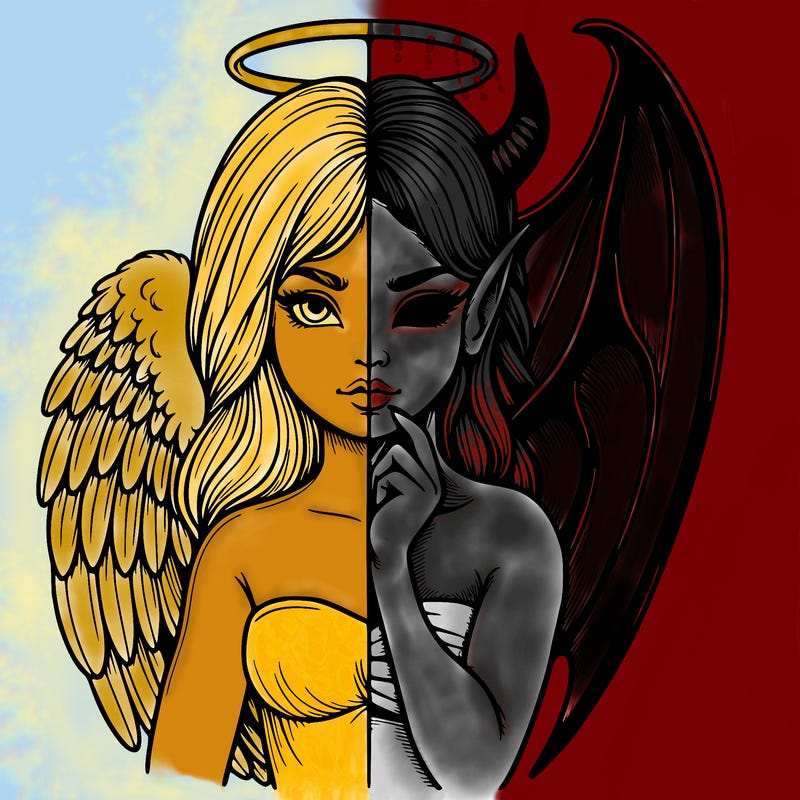 realistic angel half demon