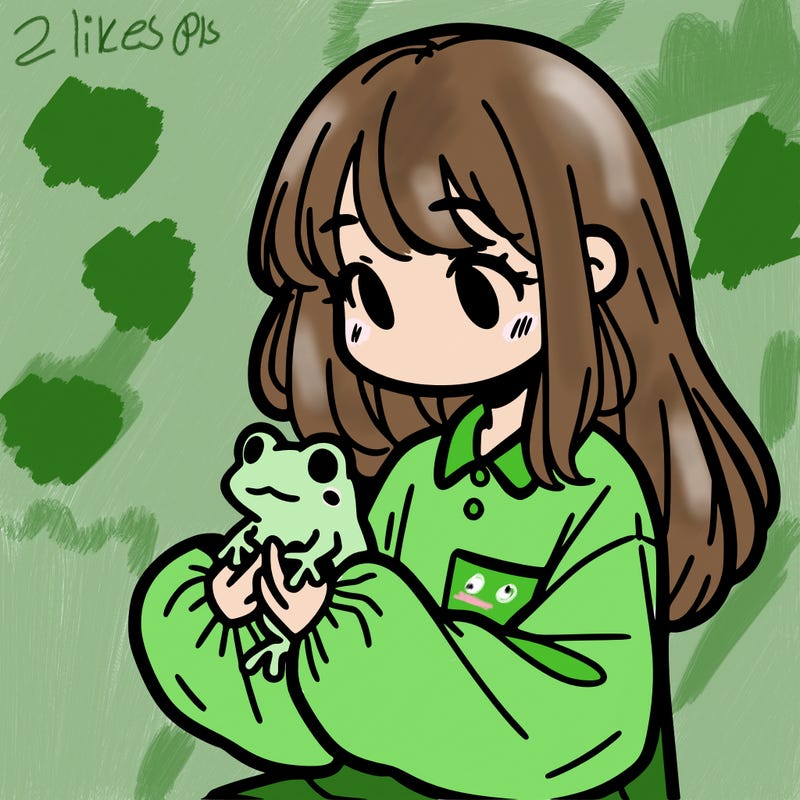 girl with long hair and a oversized shirt. and she is holding a frog