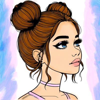 realistic girl with buns on the top of her head