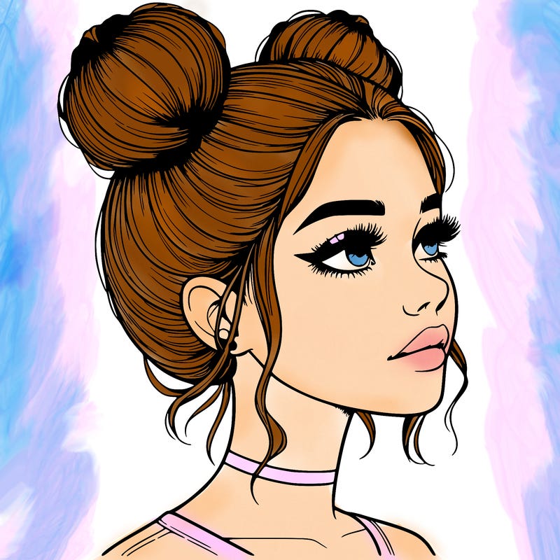 realistic girl with buns on the top of her head