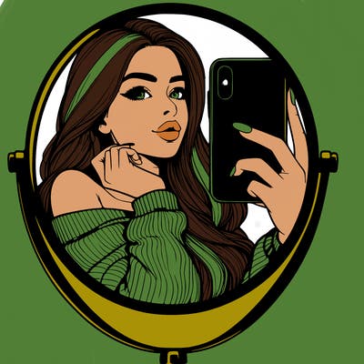 realistic girl taking mirror selfie beautiful