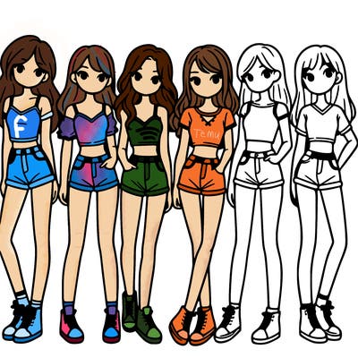 a group of girls wearing crop tops and shorts