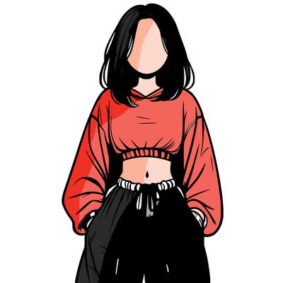 realistic girl faceless with baggy pants and a crop top