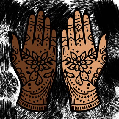 hands with henna design that can be colored in