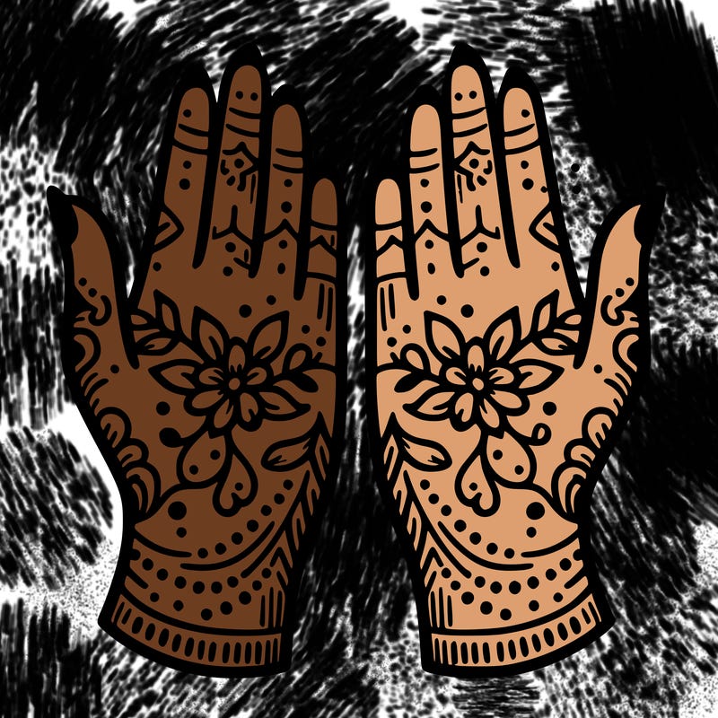 hands with henna design that can be colored in