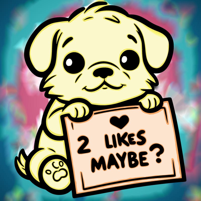 a puppy holding a sign that says 2 likes maybe?