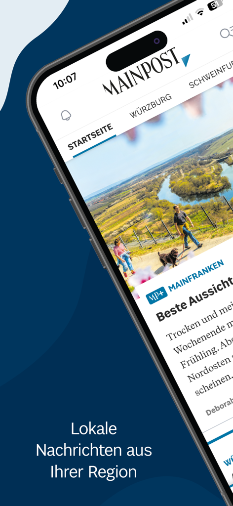 Aplicación Main-Post News en iPhone que muestra noticias locales para la región de Mainfranken