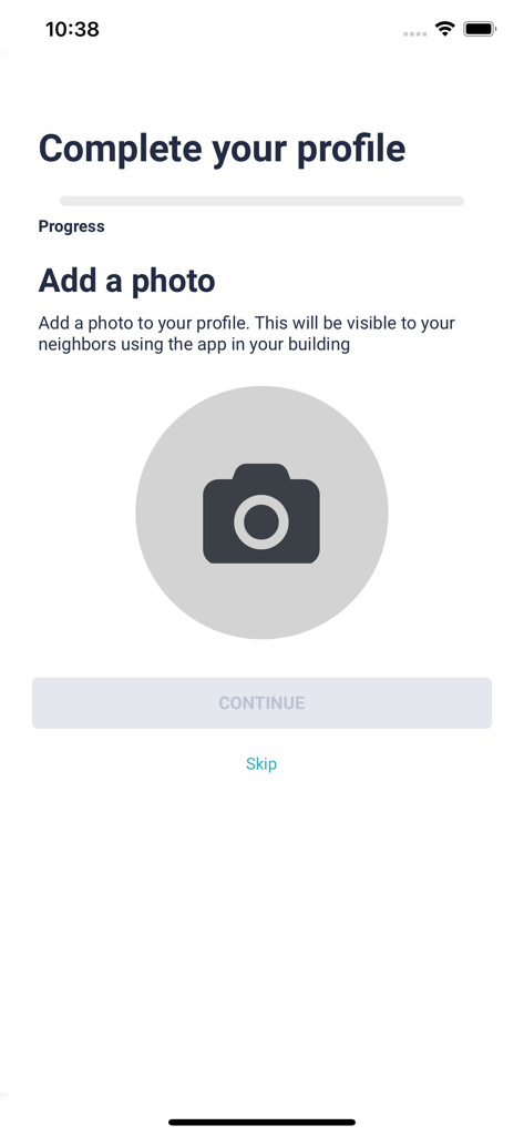 MyVista by Property Vista - The profile photo upload screen for tenants in the MyVista app