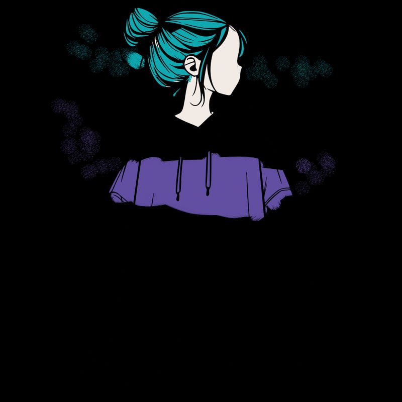 realistic girl with a oversized sweatshirt on and a bun