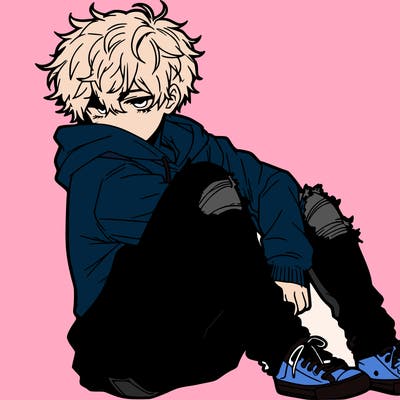 a male hoddie ripped jeans messy hair anime