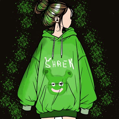 realistic girl with a oversized sweatshirt on and a bun