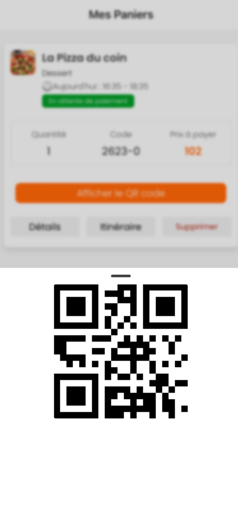 Kool&Save App Bestellungsdetailseite mit einem QR-Code zur Lebensmittelabholung