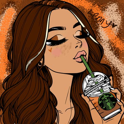 realistic girl drinking starbucks