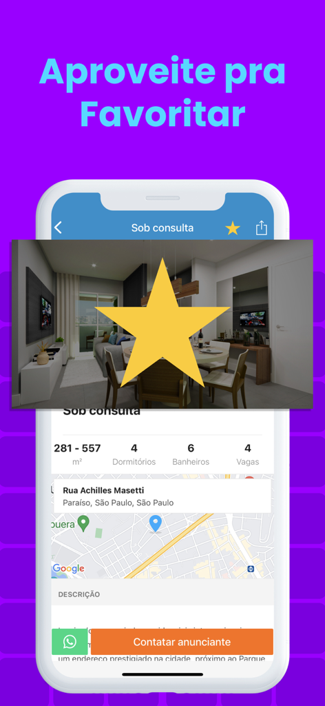 Viva Real Imóveis - Viva Real Imoveis app interface showing a real estate listing in Sao Paulo with an option to save it to favorites