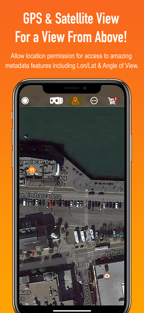 Binoculars - Binoculars app screenshot showing satellite map view and GPS location features