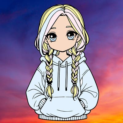 a realistic girl with a oversized hoodie and she has braids