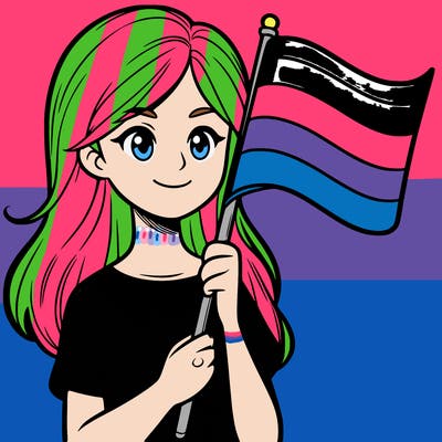a girl holding a flag with three colors realistic