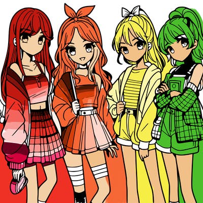 teen manga girls group of 4