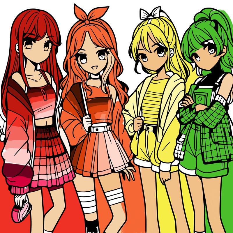 teen manga girls group of 4