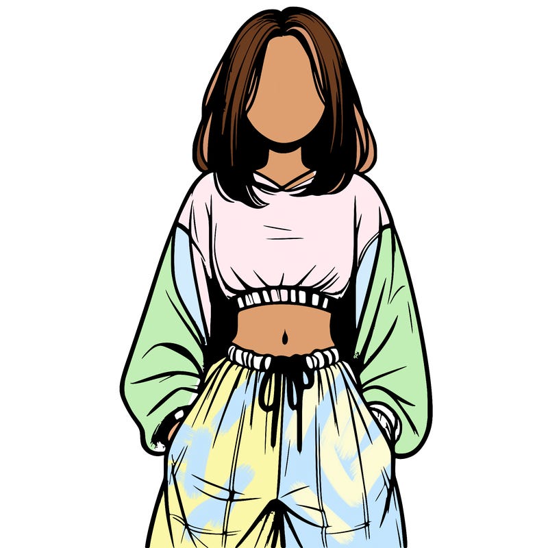 realistic girl faceless with baggy pants and a crop top