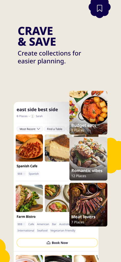 Chope - Dining Made Easy - Chope app interface showing curated restaurant collections like Budget eats and Romantic vibes for easier trip planning.