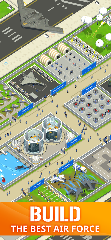 Idle Air Force Base - An isometric top-down view of an active military air force base with training facilities and aircraft