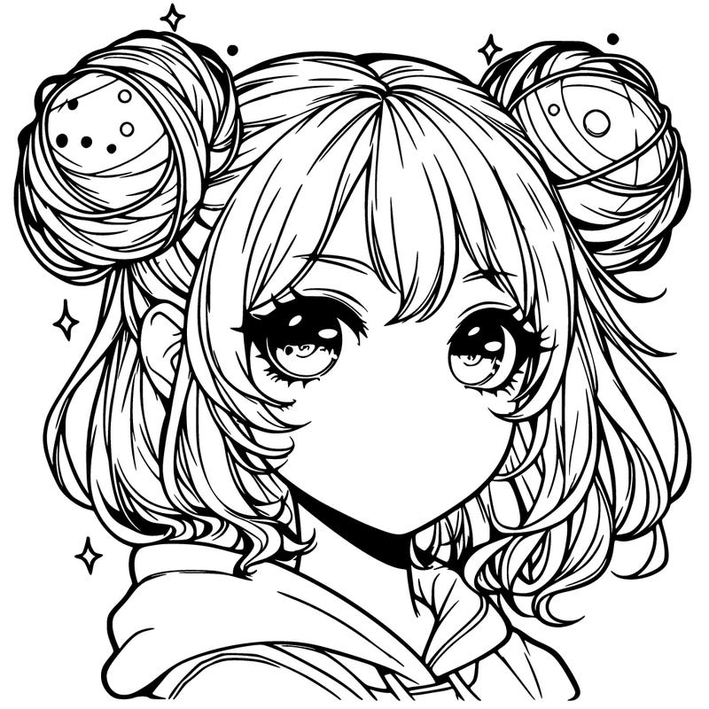 realistic anime girl with space buns