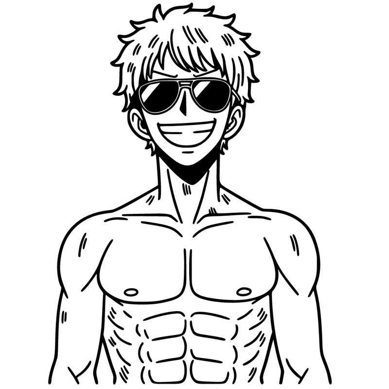 saturo gojo wearing sunglasses while smiling and shirtless