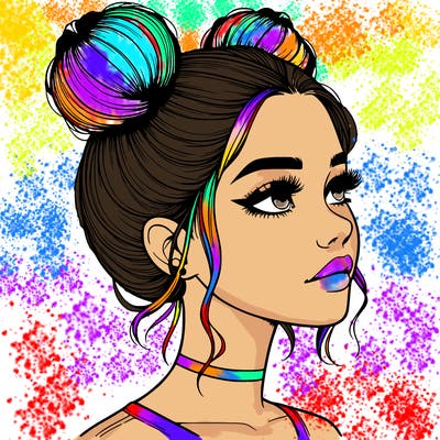 realistic girl with buns on the top of her head