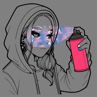 a realistic girl, spray painting