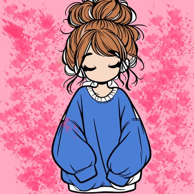 girl with baggy sweatshirt and messy bun