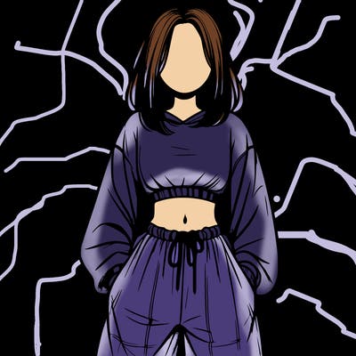 realistic girl faceless with baggy pants and a crop top