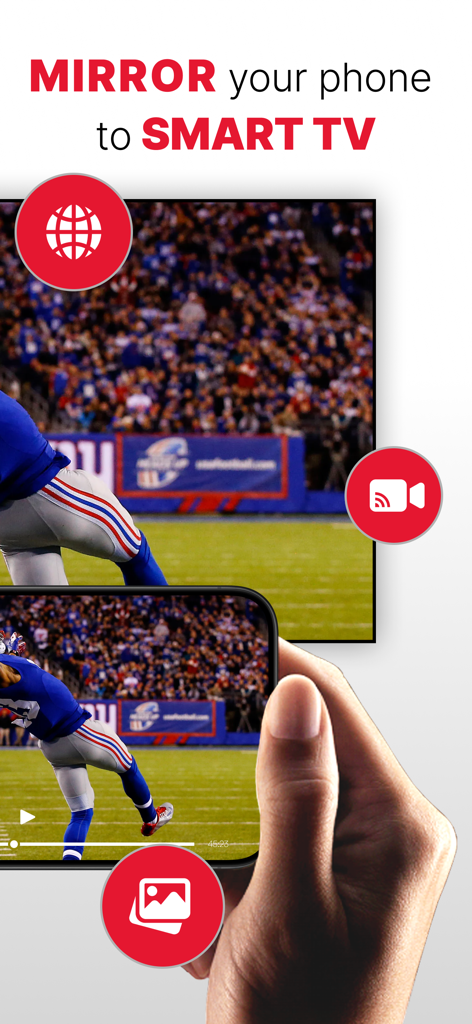 Dou Wan - Screen Mirroring - A smartphone screen mirroring a football game to a large Smart TV