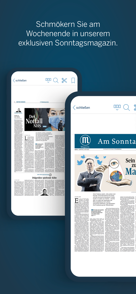 Mittelbayerische ePaper App zeigt das exklusive Sonntagsmagazin mit digitalen Zeitungsartikeln.