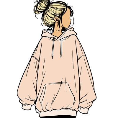 realistic girl with a oversized sweatshirt on and a bun