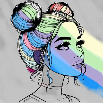 realistic girl with buns on the top of her head