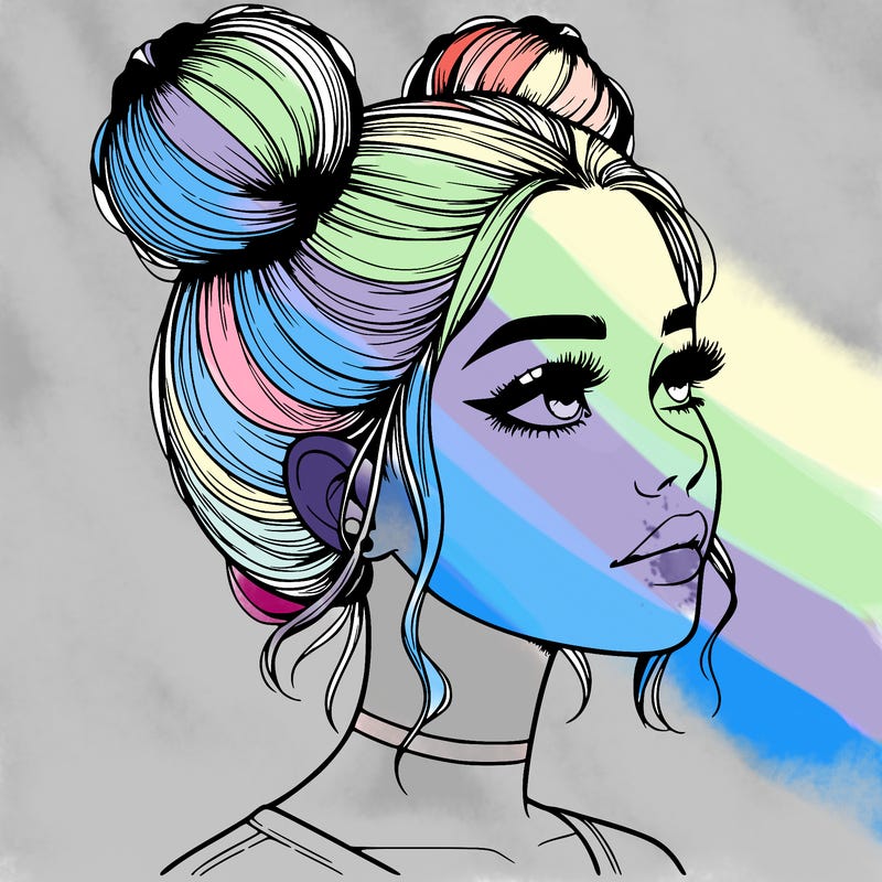 realistic girl with buns on the top of her head