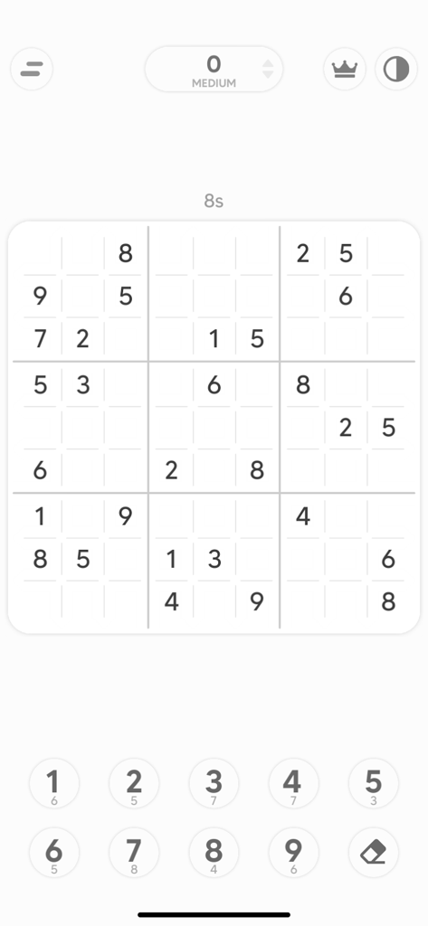 Minimalist Sudoku game interface on iPhone