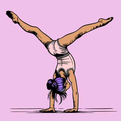realistic gymnastic hand stand girl in four splits