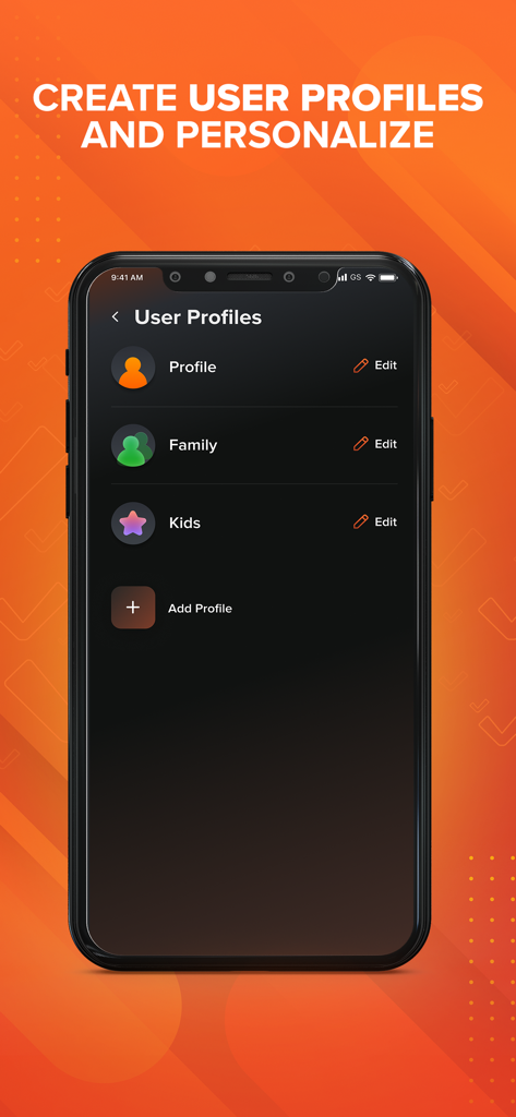 Smartphone screen showing user profile creation and personalization in the aha streaming app.