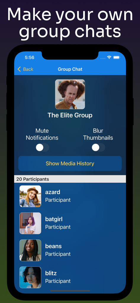 Anonymous Chat Rooms - NoName - A group chat screen in the NoName app showing a list of participants and privacy options like blur thumbnails.