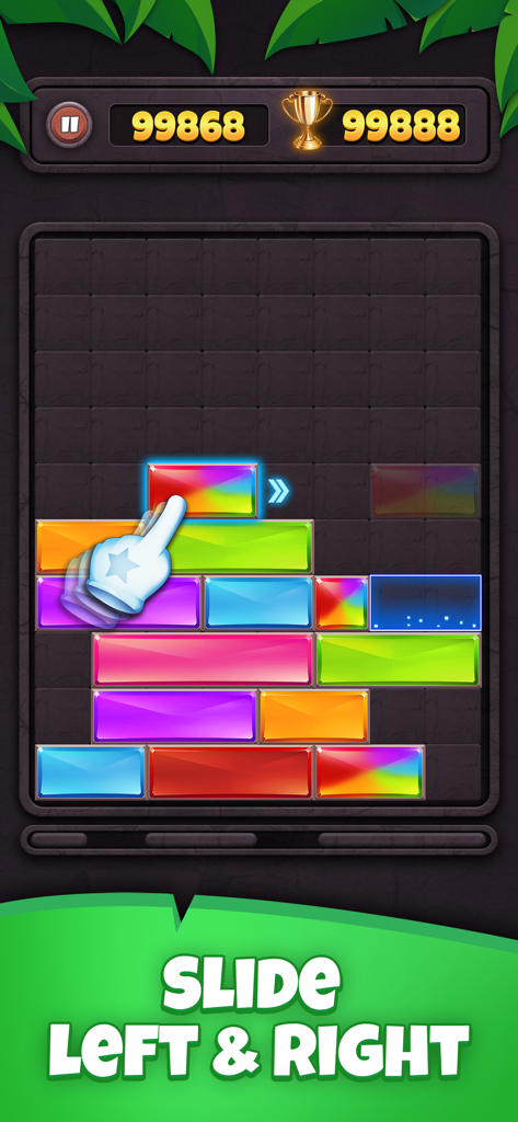 Sliding Puzzle: Jewel Blast - Hand icon sliding a colorful jewel block in the Sliding Puzzle Jewel Blast mobile game