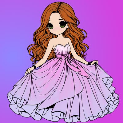 realistic girl in flowy silky prom dress