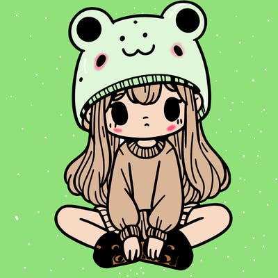a girl wearing a frog hat and some frog socks
