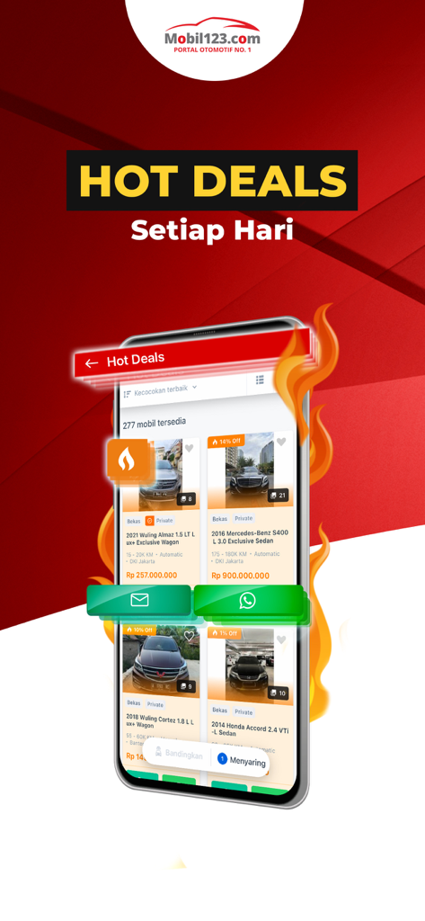 Mobil123.com Mobil baru-bekas - Mobil123 app interface featuring daily hot deals on used vehicles